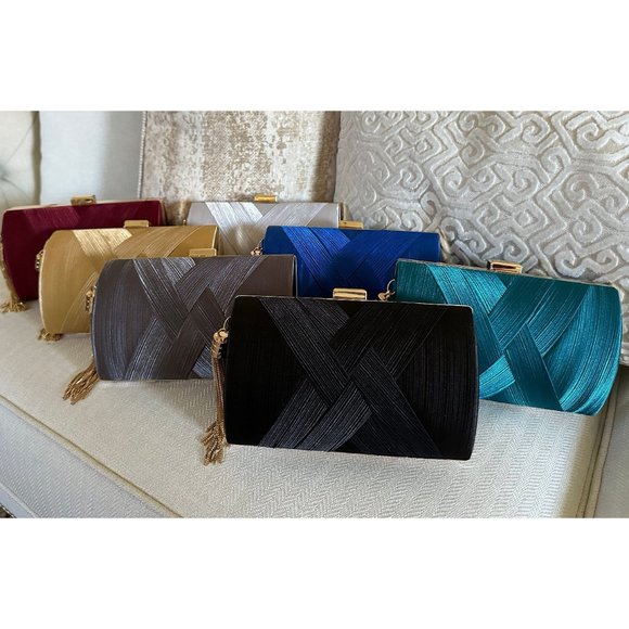Cross Front Evening Clutch Bag, Wedding Clutch, Prom Clutch, Tassel Clutch Bag - Picture 3 of 7